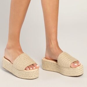 Lulus O'ahu 2 Natural Suede Espadrille Platforms Brown - Size 8.5 (NEVER WORN)